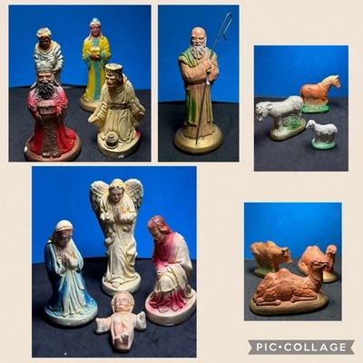 Vintage Chalkware Nativity Set 15 Figurines Mid Century Handpainted Christmas - Image 1 of 4