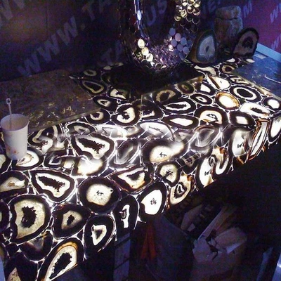 30"x12" Black Geode Agate Console Slab Top, Black Agate Countertop Slab Decor - Image 1 of 4