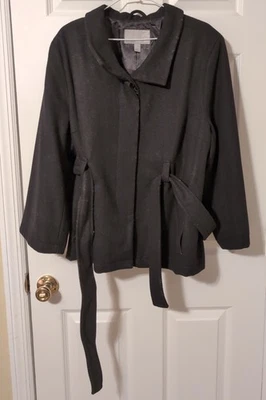 Old Navy Trench Coat Women XXL Black Fleece Soft Brushed Funnel Neck Old Money - Image 1 of 4