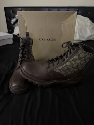 Coach Citysole Mens 8.5 side zipper monogram signature print boots brown CO257 - Image 1 of 2