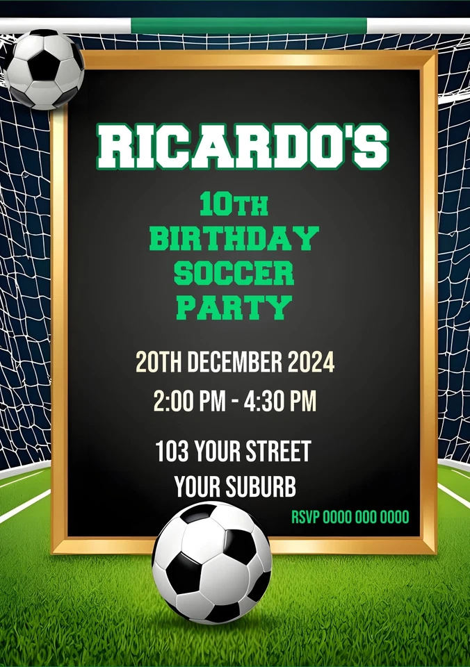 IMPRESO Invitaciones de Cumpleaños ARCHIVO DIGITAL PERSONALIZADO Fútbol Fútbol Foto 1 de 1