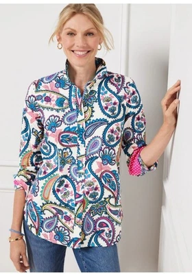Camisa Talbots Talla Grande 2X Flor Paisley Botón-Frente Cuello Abatible Puño Foto 1 de 4