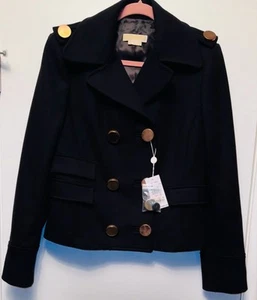 Michael Kors Made In Italy Blk Wool Pea Coat~Gold Buttons Sz 10 NWT $1,995 - Picture 1 of 9