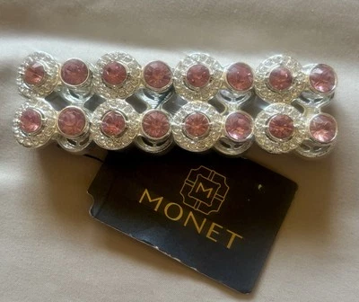 Pulsera elástica de doble ancho con gemas de vidrio rosa y transparente Monet nueva con etiquetas Foto 1 de 4