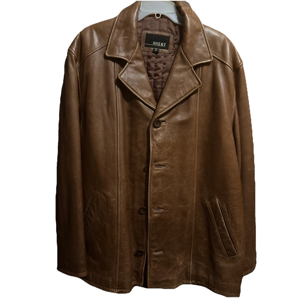 Chaqueta para mujer, imitación cuero BKE67 abotonada - talla XL - color caramelo - 35" de largo Foto 1 de 3