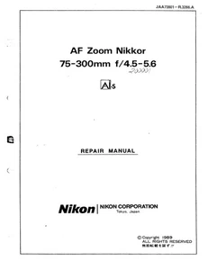 NIKON AF Zoom 75-300mm f4.5-5.6 Lens Service Repair Manual & Parts List PDF READ - Picture 1 of 1