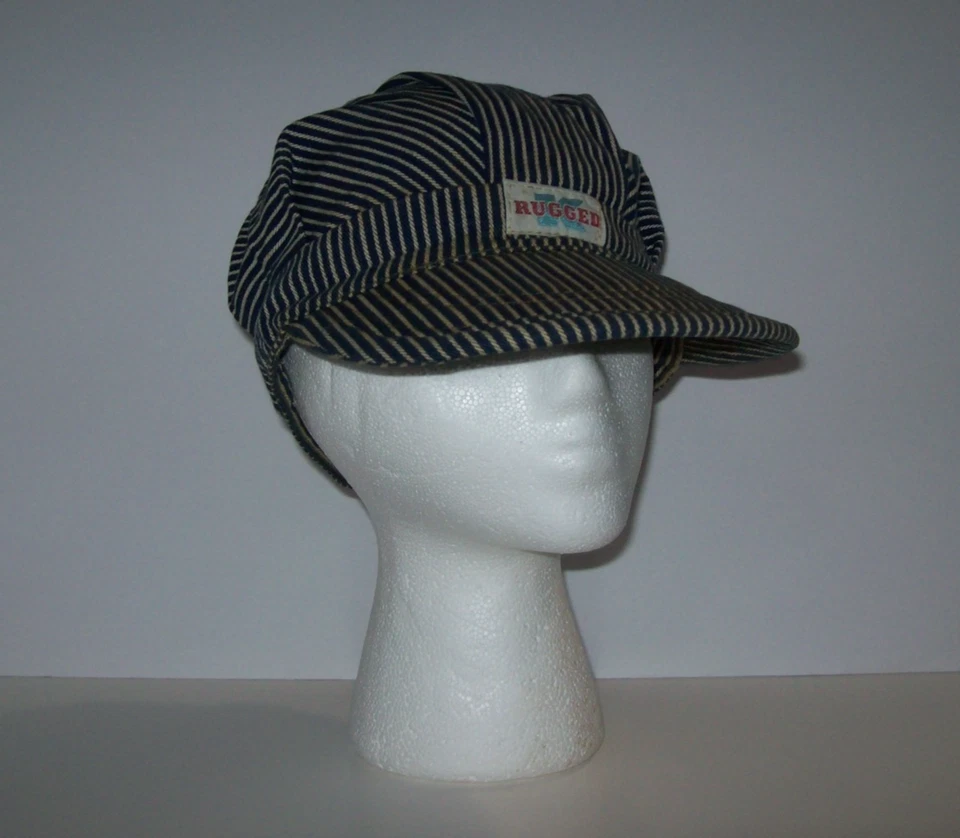Sombrero de mezclilla conductor de ferrocarril a rayas soldador hecho en Unión K resistente de colección Foto 1 de 4