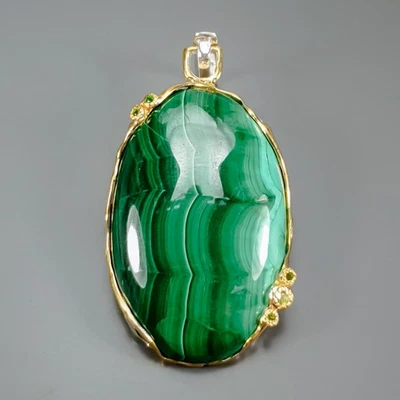 Pingente de malaquita natural feito à mão 70 ct+ prata esterlina 925 /NP51767 - Imagem 1 de 4