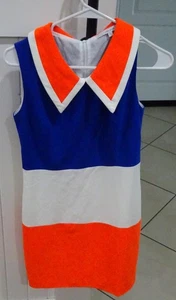 Rare VTG Ken Aman Italian Hot Art Fashion Dress M Orange white Blue Only 1 - Picture 1 of 3