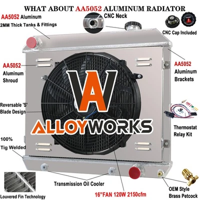 4 Row Radiator+Shroud Fan+Relay Fits 1963-1966 1965 Chevy C/K Pickup C10 C20 C30 Foto 1 de 4