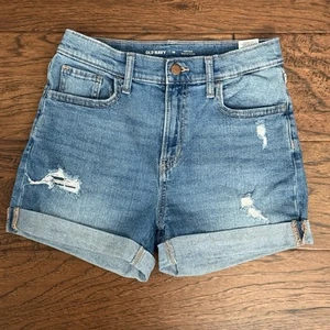 Old Navy Girl’s Size 16 Blue Denim Distressed Shorts High-Rise Cuffed Hem - Picture 1 of 11