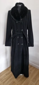 Long Tall Sally Mantel in voller Länge Größe 14 Pelzkragen schwarz Wolle reich Gürtel - Bild 1 von 10