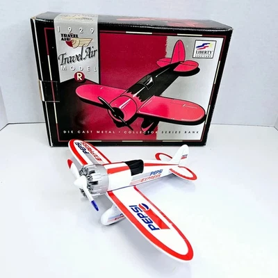 1929 Travel Air Model R Airplane Pepsi Diecast Metal Bank White Liberty Classics - Image 1 of 4