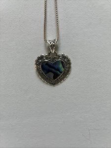 Pendentif cœur vintage Bali Legacy coquille d'ormeau argent sterling 925 fait main - Photo 1/5