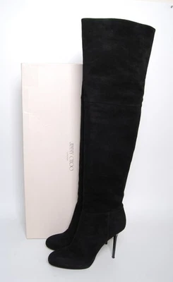 Jimmy Choo 女式黑色过膝靴麂皮绒皮革高跟鞋 37.5 欧元 — 第 1/4 张图片