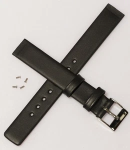 14mm Black Leather Watch Strap For Skagen With Screws Replacement Band 358SSLB - Picture 1 of 5