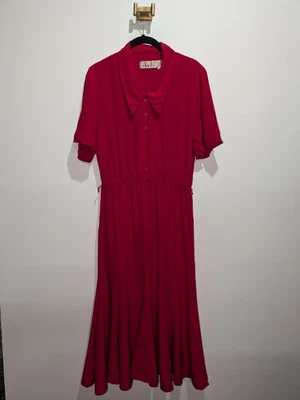 Vestido midi vintage años 80 LIZ CLAIBORNE rojo seda pequeño negro lunares talla 4 pequeño Foto 1 de 4