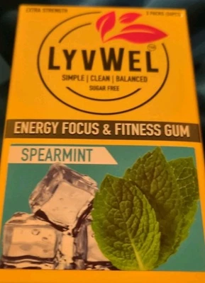 Spearmint Energy Chews Gum 80mg Caffeine Alertness Awake Focus 3 Packs Nootropic - Image 1 of 4