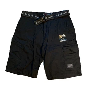 NWT Akademiks Black Cargo Shorts Men Sz 32 Cotton Stretch Belted NEW - Picture 1 of 14