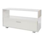 White TV Stand High Gloss LED Television Cabinet 1 Drawer Storage Metal Feet