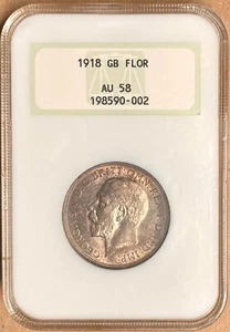 1918 NGC AU58 Great Britain Silver Florin - Old Holder - Picture 1 of 3