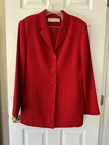 Vintage Valerie Stevens Wool Mark Red 100% Wool Blazer Suit Set Skirt Size 14P - Picture 1 of 7