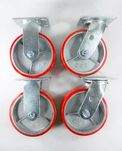 5" x 2" Polyurethane On Cast Iron (Red) - Rigid (2EA) & Swivel (2EA) - Picture 1 of 6