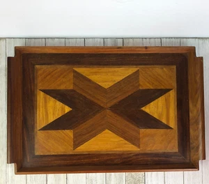 Vintage Wood ServingTray Star Inlay 19.5" x  12.5" Mid Century Modern MCM 1960s - Picture 1 of 12