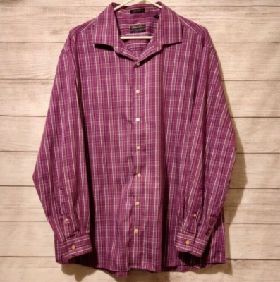 Camisa de vestir Kenneth Cole para hombre calce ajustado manga larga talla 18 34/35 a cuadros fucsia Foto 1 de 4