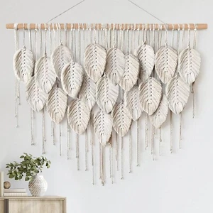 LOMOHOO Macrame Wall Hanging Boho Beige Leaves Tapestry Bohemian Handmade Wov... - Picture 1 of 7