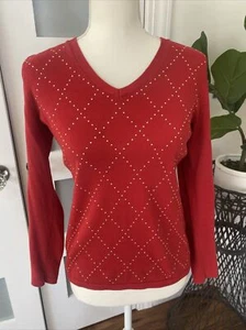 Tommy Hilfiger Red Top Sweater With Gold Small Studs Small/petite - Picture 1 of 5