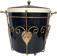 Vintage Thermos Ice Tub/ Bucket #9940 Black With Metal Leaves Pattern MCM