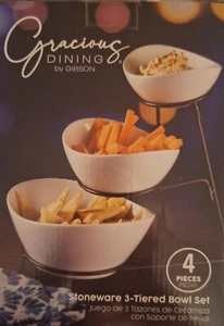 Gibson Elite Gracious Dining 3 Tier Bowl Server Set with Metal Stand - Picture 1 of 3