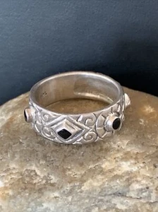 Anillo de ónix negro de plata esterlina con peón antiguo nativo americano para hombre talla 8,5 107800 - Imagen 1 de 12