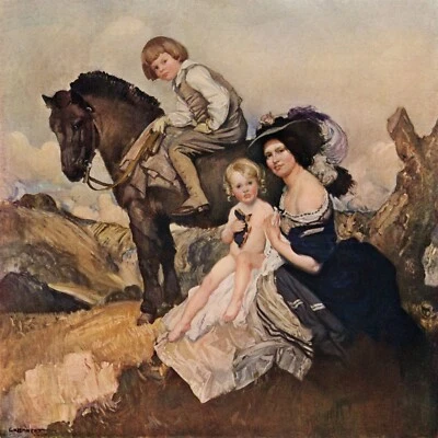 Lovely GEORGE W. LAMBERT Antique Color Print "Family Portrait" Framed SIGNED COA - Image 1 of 2