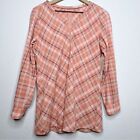 Soft Surroundings Women Top Small Gauze Pink Plaid V-Neck Embroidered Lace Panel