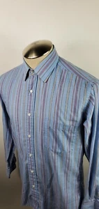 Vintage Yves Saint Laurent Menswear Striped Blue Button Down Shirt 15 1/2 32 33 - Picture 1 of 10
