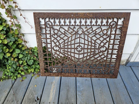 Antique Vintage Ornate Metal Grate 28.75 x 22.5 in Art Deco Cover