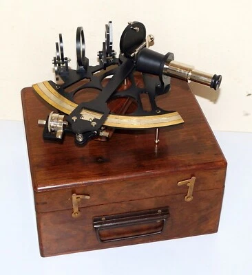Nautical vintage brass sextant 8" marine ship working instruments in wooden box - Image 1 of 4