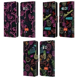 OFFICIAL emoji® NEON LEATHER BOOK WALLET CASE FOR HTC PHONES 1 - Picture 1 of 7
