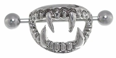 14G (1.6mm) Vampire Teeth Nipple Ring Surgical Steel Nickel Free 2 pieces (B/5/5 Foto 1 de 4