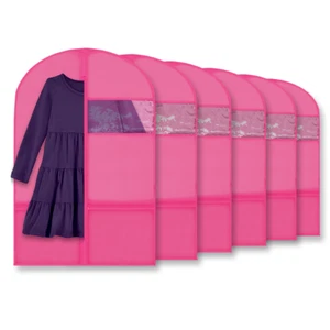 Kids Dance Garment Bags 6 Pack Pink Costume Cover with Zippered Pockets & Window - Picture 1 of 5