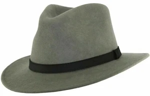 🎩Unisex Crushable Grey 100% Wool Felt Fedora Trilby Hat With Leather Type Band - Picture 1 of 1