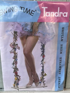 Damen Strümpfe hellbraun Tandra Swing Time nahtlos transparent Netz Rauten Spitze Einfassung 9,5 - Bild 1 von 5