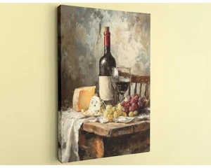 Wine Cheese Canvas Italian Rustic Kitchen Art Handcrafted Premium Decor - Picture 1 of 10