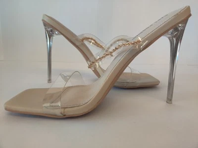 Tacones para mujer Cape Robbin talla 10 de metal blanco correa dorada punta abierta Foto 1 de 4