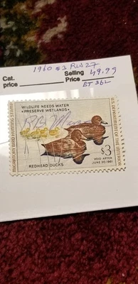 USA 1960 $3 Duck Migratory Bird Hunting Stamp Scott#RW27 Rare Find IDbt314. - Image 1 of 3