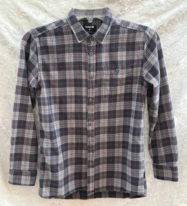 HURLEY Boy’s Long Sleeved FLANNEL SHIRT~Medium~L/S 100% Cotton GRAY PLAID - Picture 1 of 8