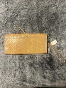 NWT Jessica Simpson Clutch Wristlet Snakeskin Print Tan w/ Key Chain, Card Case - Picture 1 of 8