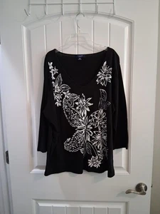 CHAPS 100% COTTON BLACK & WHITE FLORAL TOP PLUS SIZE 2X - Picture 1 of 8
